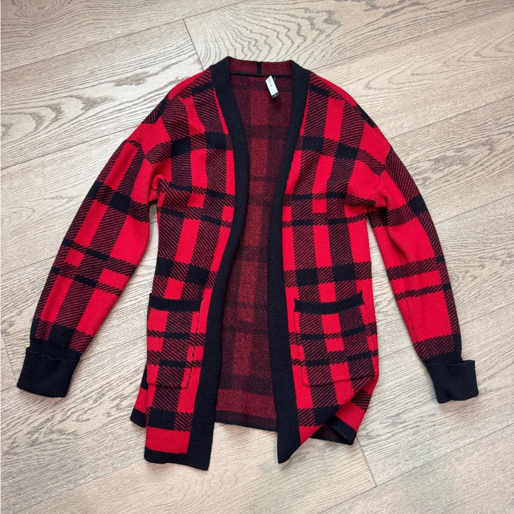 Zesica Red and Black Plaid Cardigan
